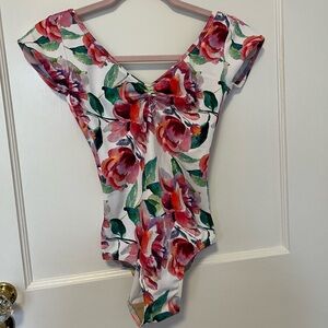 Elevé Dancewear Stella Leotard - White Floral - Size M